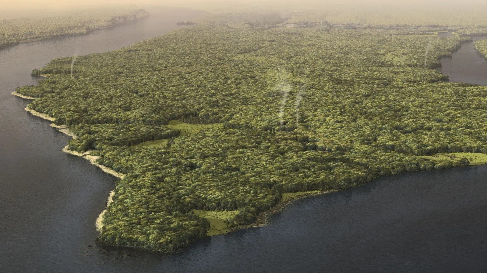 Rendering of pre-colonial Manhattan island